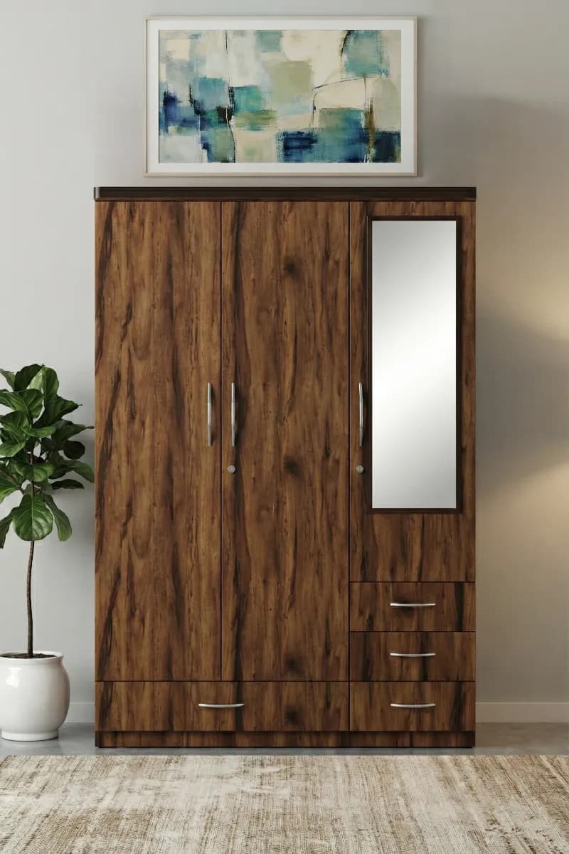 Wooden Wardrobe with Mirror & Drawer Storage