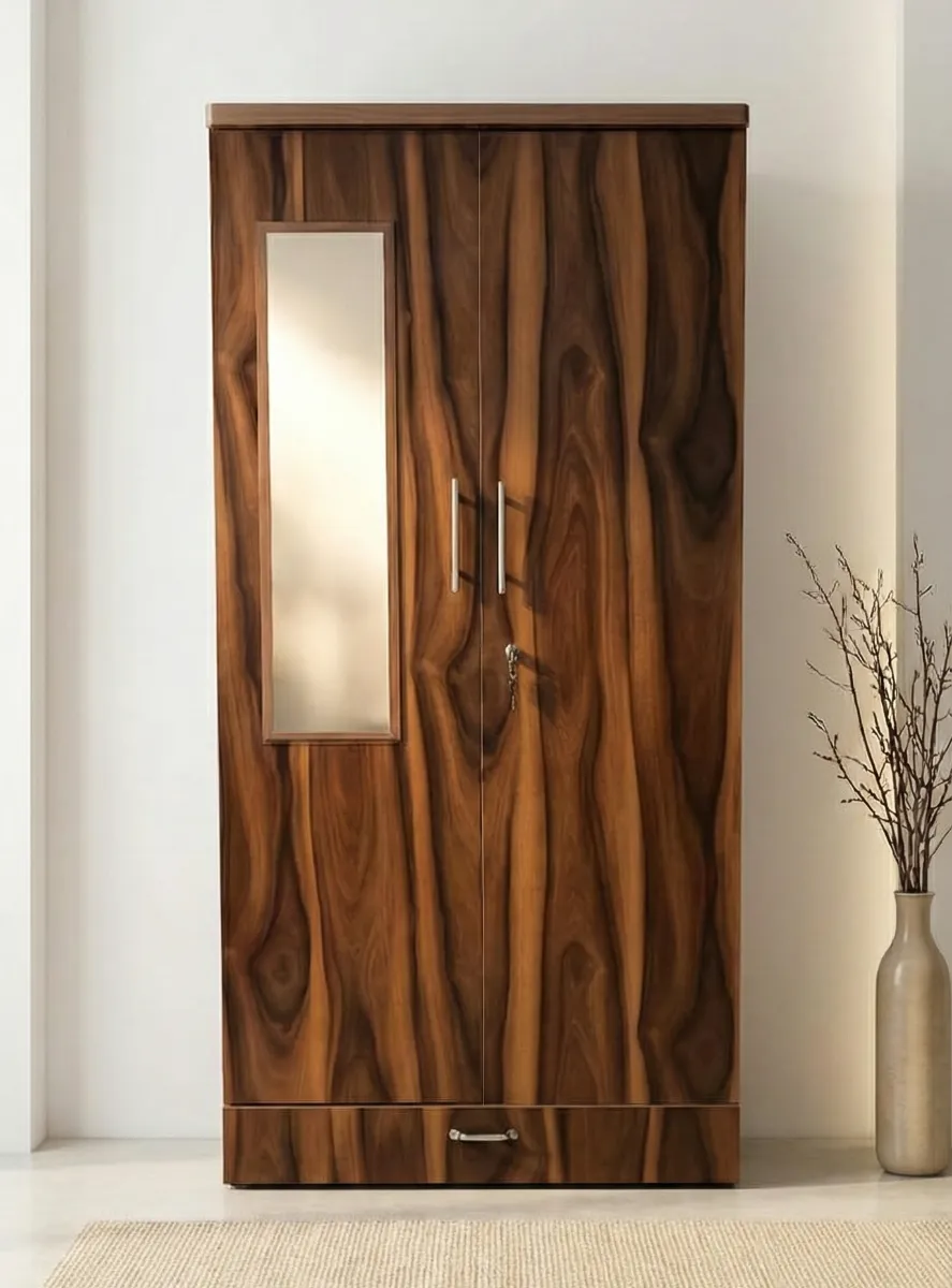 Rent 2-Door Wooden Wardrobe with Mirror & Drawer in Gurgaon