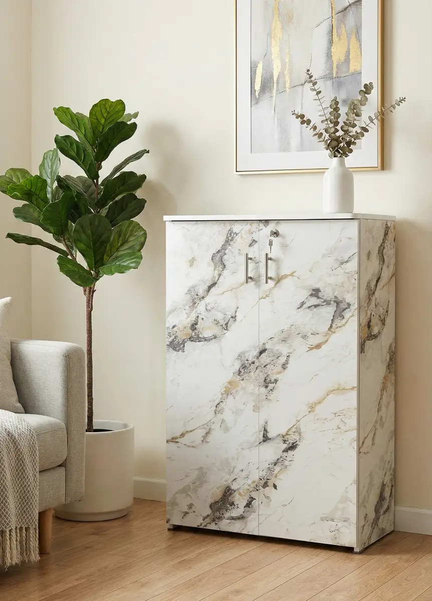 Modern Marble-Finish Shoe Rack Cabinet with Multi-Shelf Storage