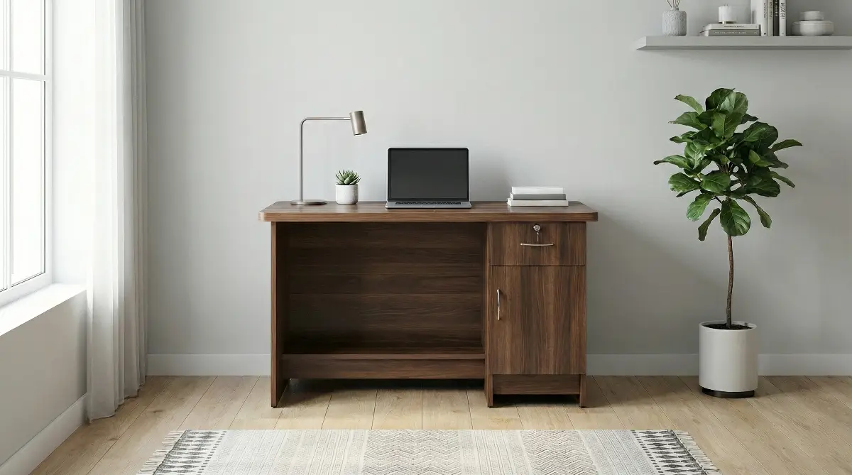 Wooden Study Table with Storage Drawer & Cabinet
