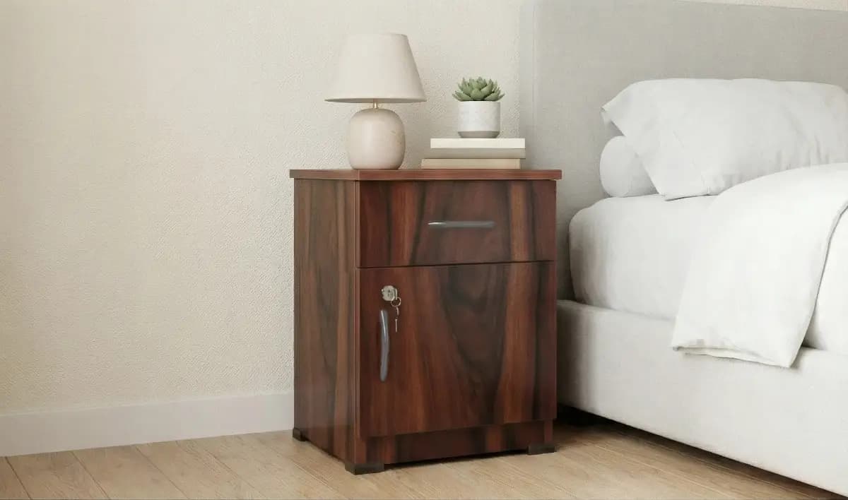 Wooden Bedside Table with Drawer and Cabinet