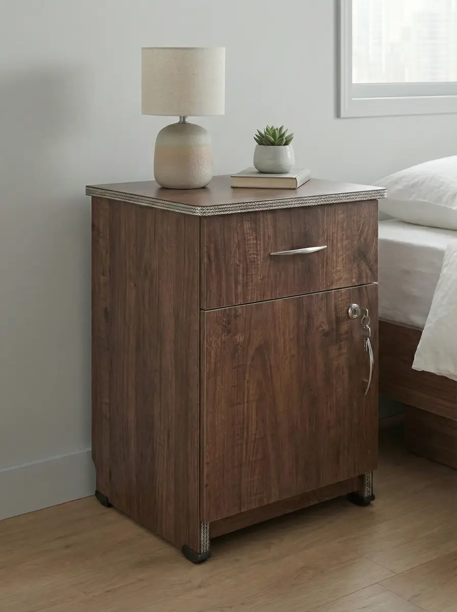 Premium Wooden Bedside Table with Drawer & Lockable Cabinet