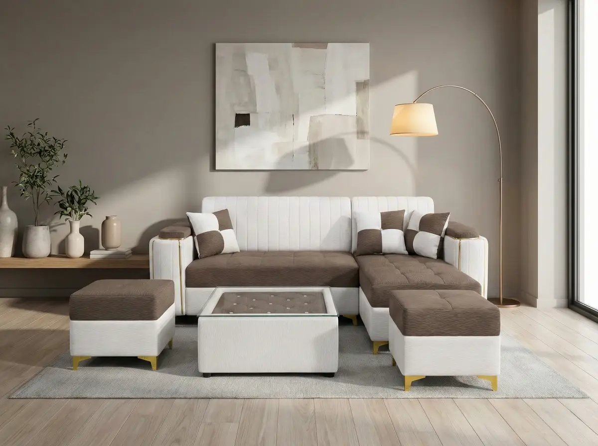Modern Double Toned Fabric Sofa Set