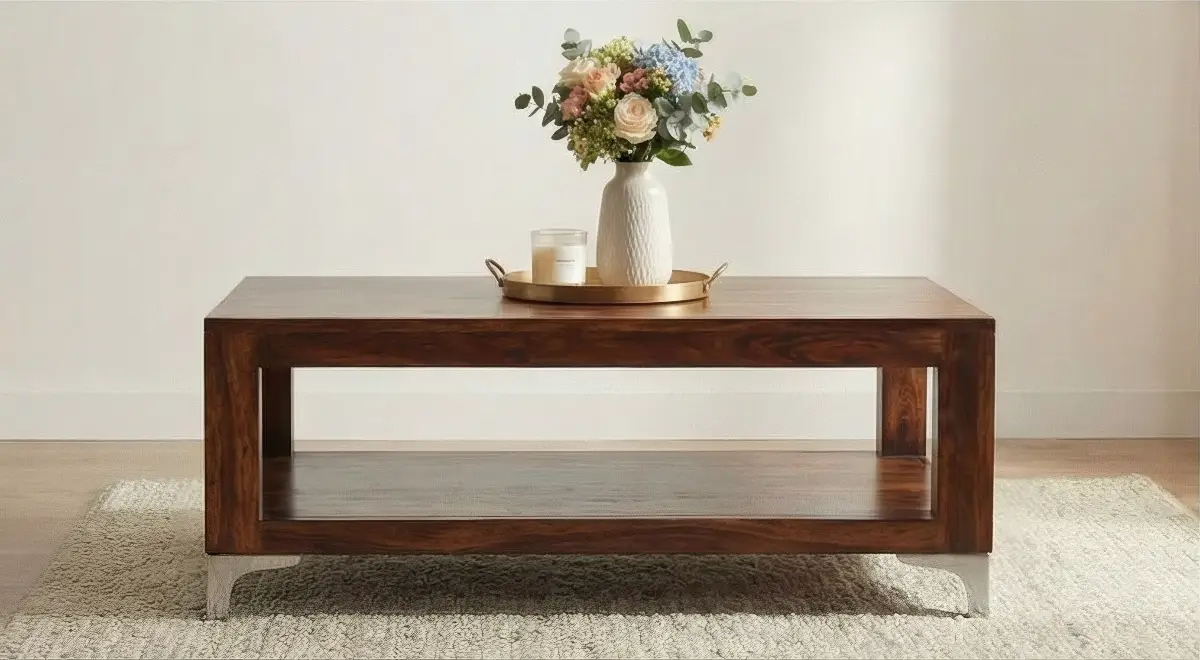 Modern Wooden Center Table with Open Storage Shelf